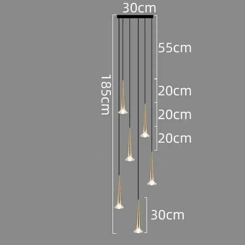 Modern black decorbites crystal led chandelier with five gold-toned conical pendants suspended by black cords