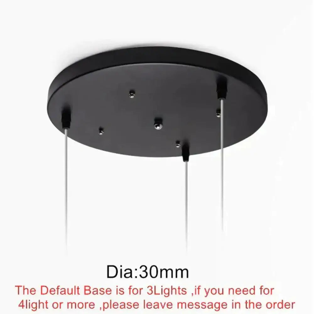 Modern black conical led pendant lamp with black circular ceiling base and three adjustable suspension rods for kitchen island
