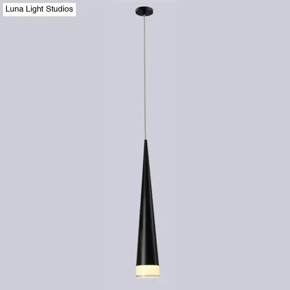 Modern black conical led pendant lamp with sleek design and warm glow ideal for kitchen island lighting