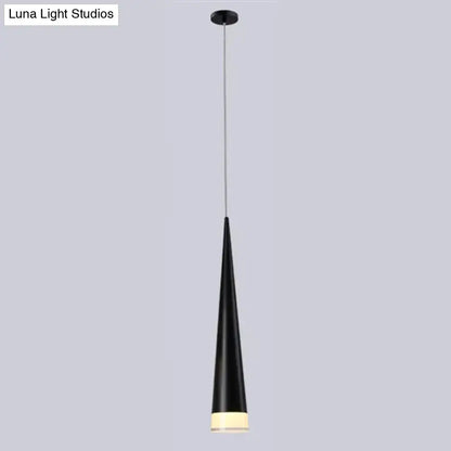Modern black conical led pendant lamp with sleek design and warm glow ideal for kitchen island lighting