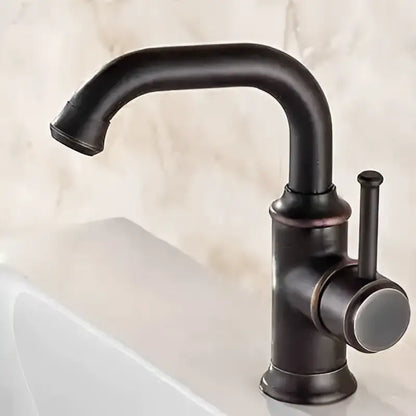 Modern black antique brass basin faucet with black matte finish curved spout and single lever handle by decorbites