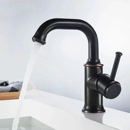 Modern black and copper basin faucet with black antique brass finish single handle curved spout by decorbites