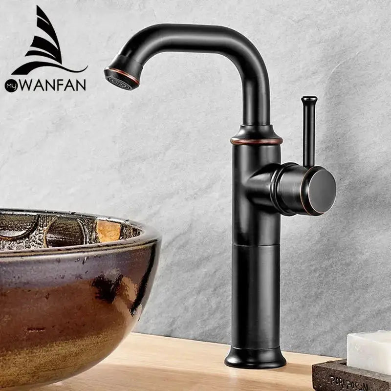 Modern black and copper basin faucet with decorbites black antique brass finish for bathroom hot cold mixer tap
