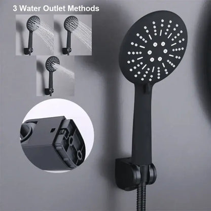 Modern black copper basin faucet with decorbites black copper shower head featuring a circular black matte finish and radial nozzles