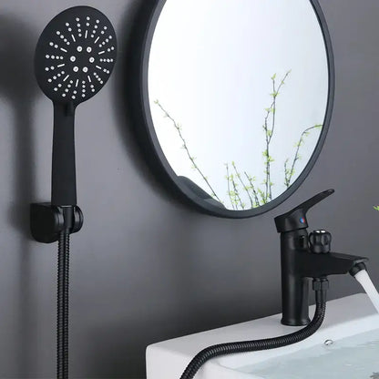 Modern black copper basin faucet with shower head featuring a black matte finish and circular spray nozzles decorbites black copper basin
