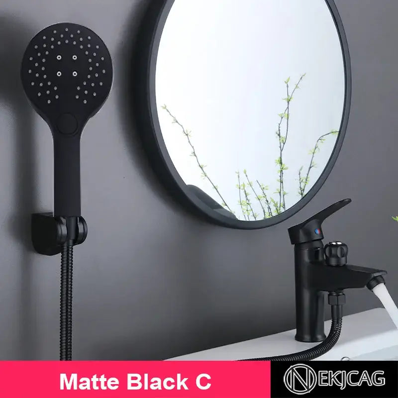 Modern black copper basin faucet with a matte black showerhead featuring sleek design and multiple spray nozzles decorbites black copper