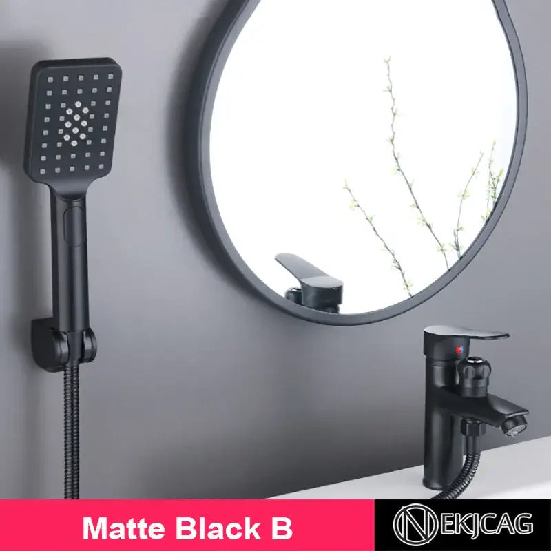 Matte black copper basin faucet with square shower head featuring circular nozzles decorbites black copper design