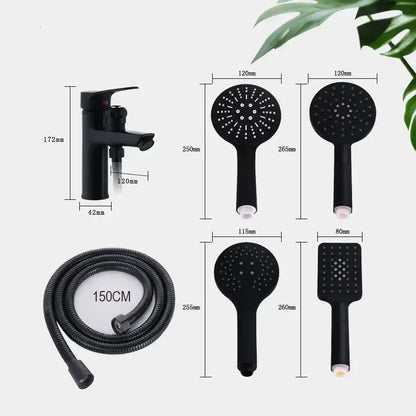 Modern black copper basin faucet set with decorbites black copper finish includes matching showerheads and flexible hose