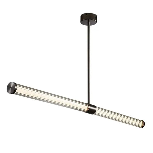 Modern black copper glass pendant dining room lamp with sleek cylindrical glass tube and metallic decorbites black copper accents