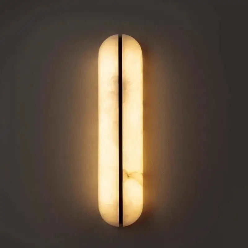Modern black copper marble led wall light with warm-toned polished alabaster and black accent strip for living room decorbites black copper
