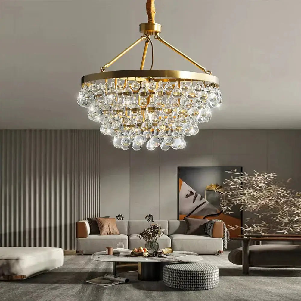 Modern black crystal bead chandelier with gold-toned frame and cascading clear crystal droplets for dining room decorbites black crystal