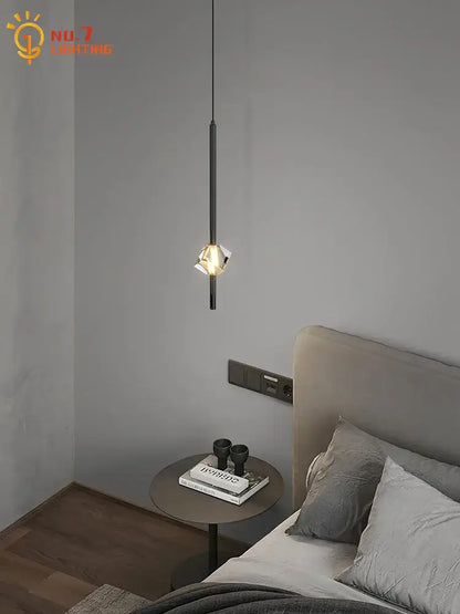 A sleek black crystal bedroom pendant light with a geometric faceted glass shade from decorbites pendant lights collection