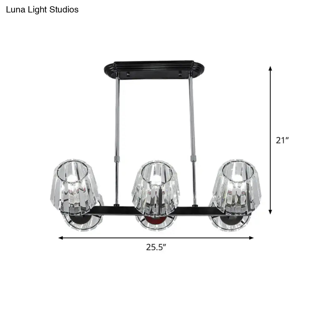Modern black crystal block chandelier with three clear faceted crystal shades light kit by decorbites modern conic