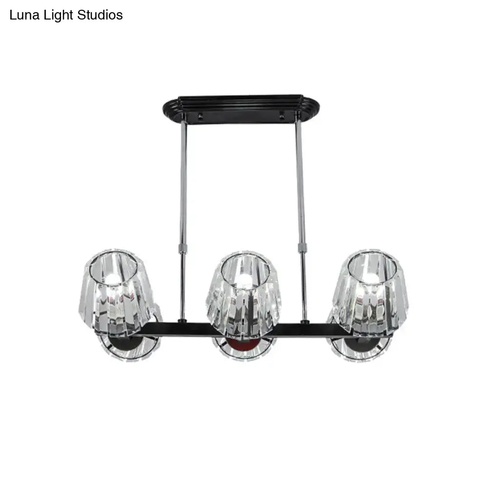 Modern black crystal block chandelier light kit with three clear faceted crystal shades for dining room decorbites modern conic