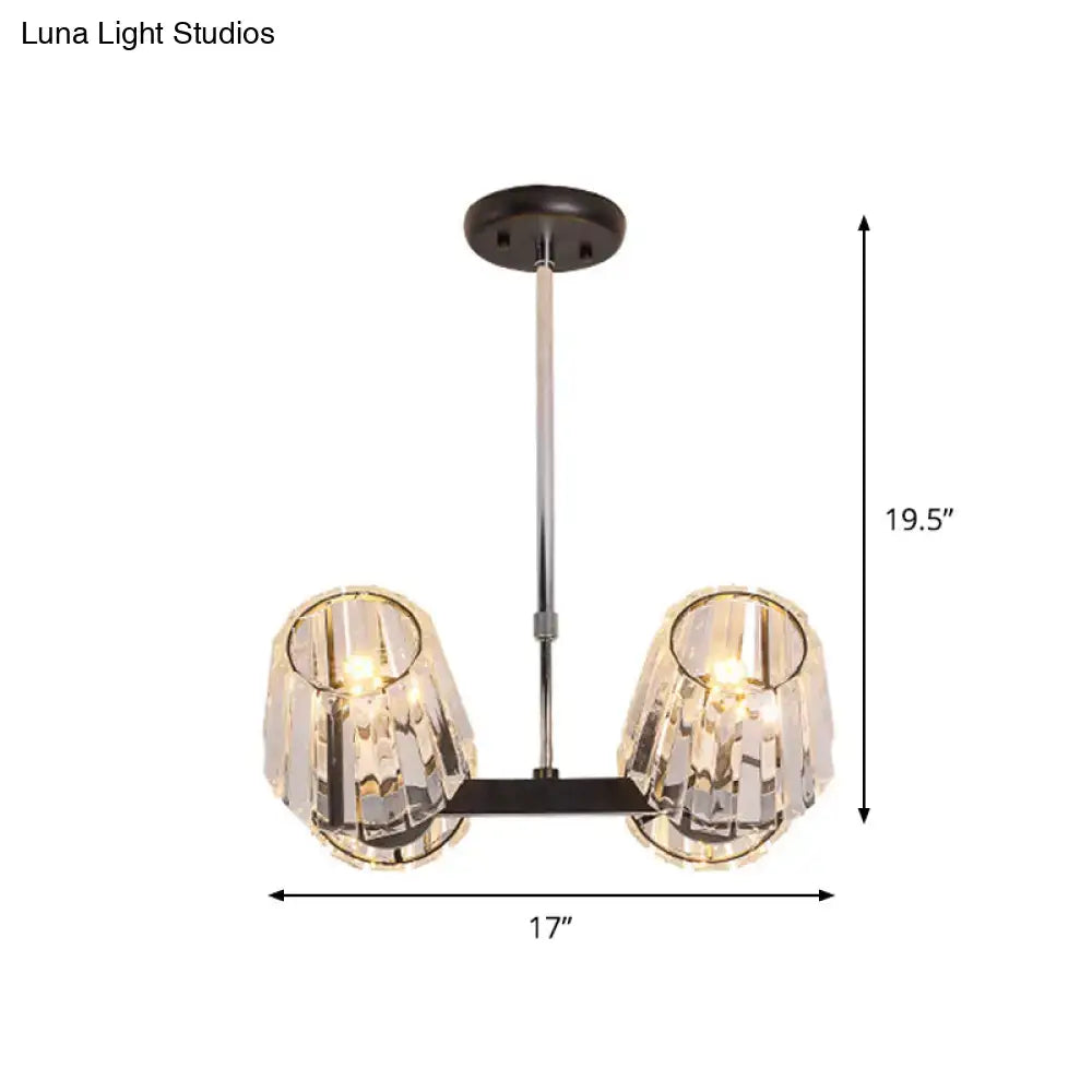 Modern black crystal block chandelier light kit with sleek metal frame and faceted glass shades for dining room decorbites modern conic