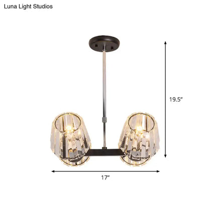 Modern black crystal block chandelier light kit with sleek metal frame and faceted glass shades for dining room decorbites modern conic