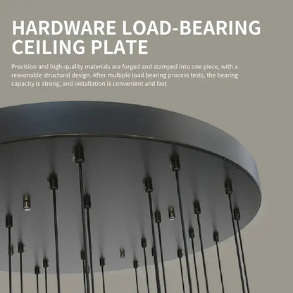 Black hardware load-bearing ceiling plate with multiple threaded rods for modern black crystal bubble chandelier pendant light