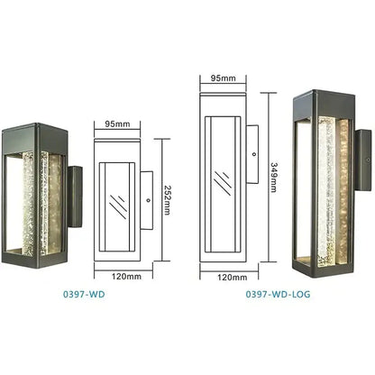 Modern black crystal bubble glass wall lamp with dark metallic frame and glowing textured decorbites crystal bubble element