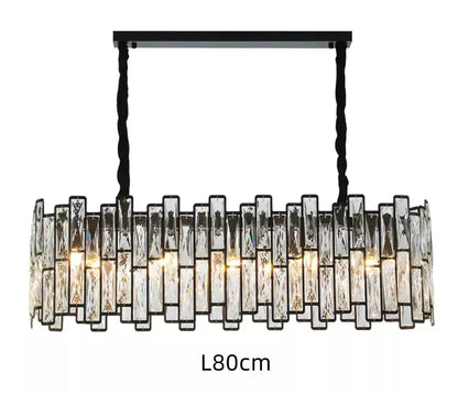 Modern black crystal chandelier with hanging twisted cords and oval clear crystal bars for dining room decorbites black crystal
