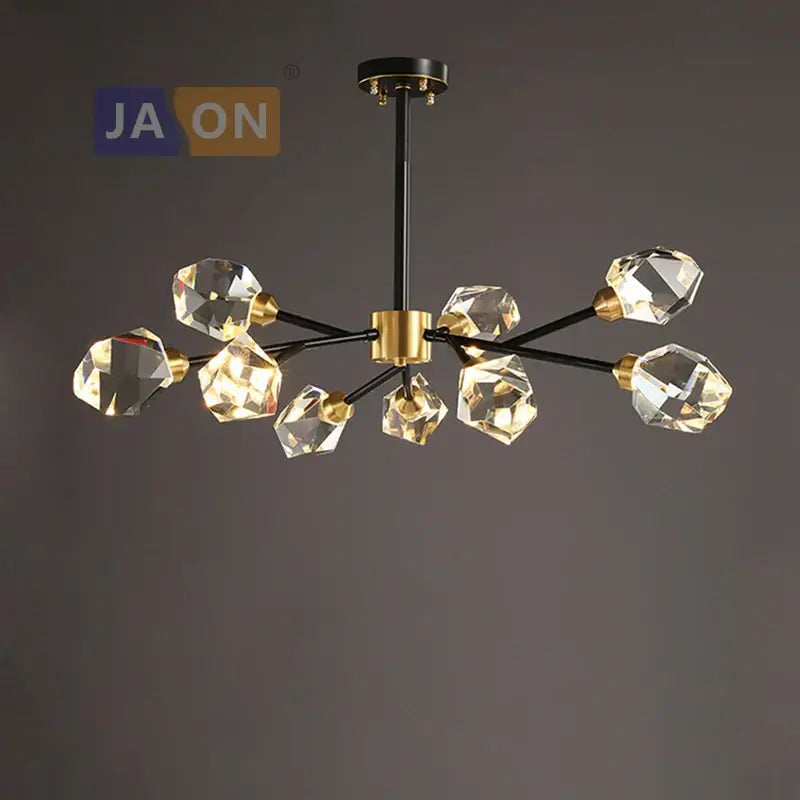 Modern black crystal copper chandelier with faceted crystal globes for dining room decorbites black crystal design