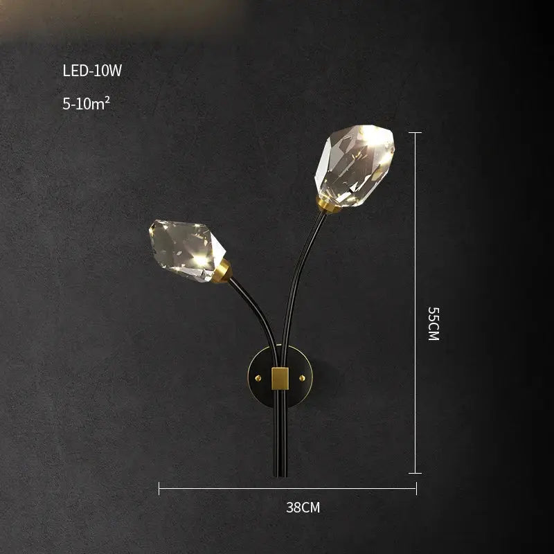 A sleek black crystal copper chandelier with two faceted crystal bulbs and gold-toned accents for dining room decorbites black crystal