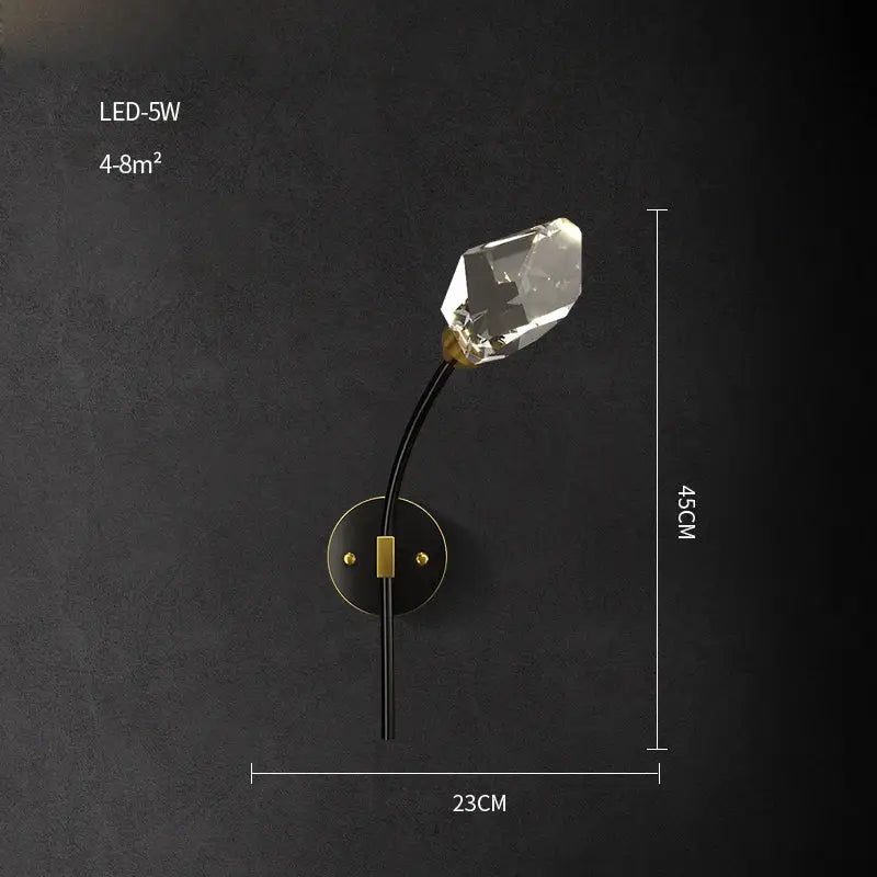 A sleek black crystal copper led wall sconce with gold base and faceted crystal bulb for modern decorbites black crystal lighting