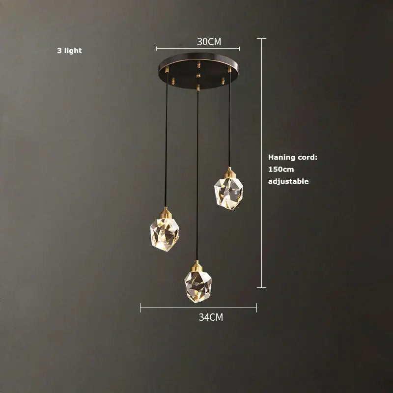 Modern black crystal copper led chandelier with three faceted crystal globes and brass accents for dining room decorbites black crystal