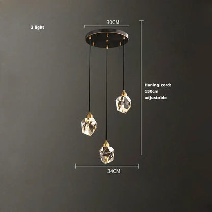 Modern black crystal copper led chandelier with three faceted crystal globes and brass accents for dining room decorbites black crystal