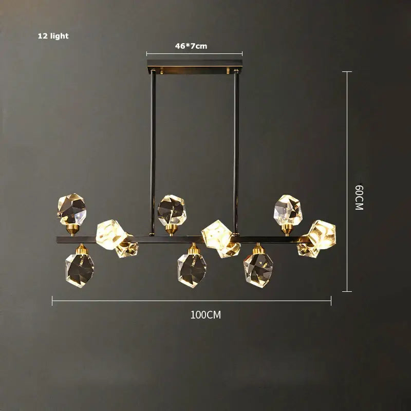 Modern black crystal copper led chandelier with twelve faceted crystal lights for dining room decorbites black crystal design