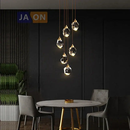 Modern black crystal copper led chandelier with geometric gold-tone metal and faceted glass shades for dining room decorbites black crystal