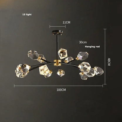 Modern black crystal copper led chandelier with 15 crystal light fixtures black metal arms and brass accent for dining room decorbites black crystal