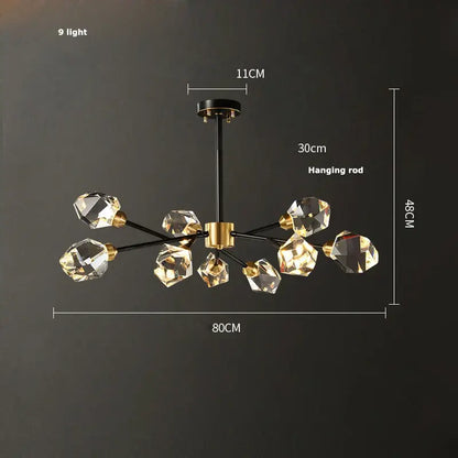 Modern black crystal copper led chandelier with nine faceted lights for dining room decorbites black crystal lighting