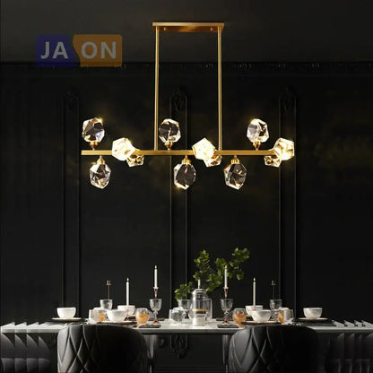 Modern gold-toned decorbites black crystal copper led chandelier with faceted crystal pendants for dining room decor