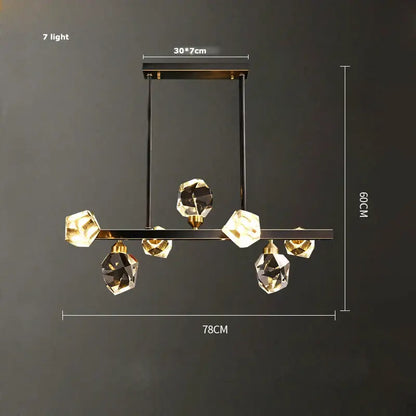 Modern black crystal copper led chandelier with seven warm lights and faceted pendants in sleek black metal frame decorbites black crystal