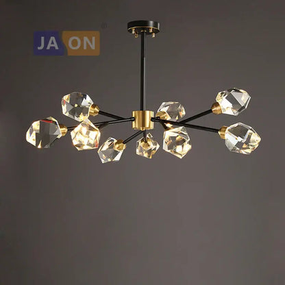 Modern black crystal copper led chandelier with faceted crystal globes for dining room decorbites black crystal lighting