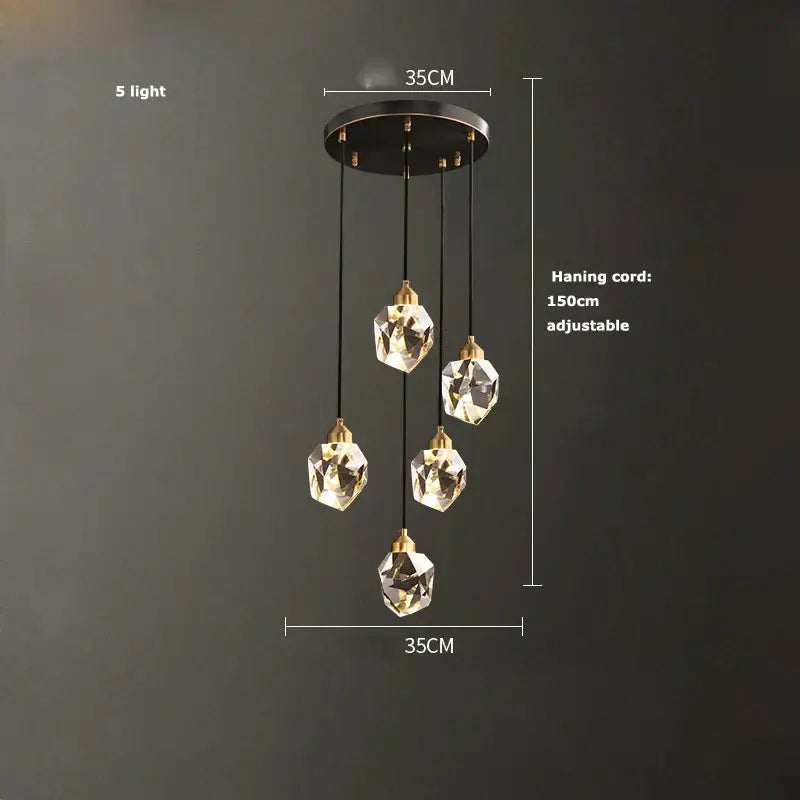 A modern black crystal copper led chandelier with five clear glass pendants for dining room decorbites black crystal lighting