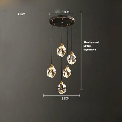 A modern black crystal copper led chandelier with five clear glass pendants for dining room decorbites black crystal lighting