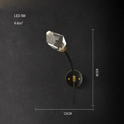 A sleek black crystal copper led wall sconce with faceted clear bulb and gold-toned accents for modern decorbites black crystal lighting