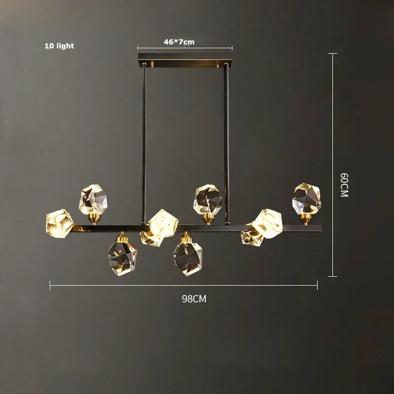 Modern black crystal copper led chandelier with ten faceted lights for dining room decorbites black crystal light