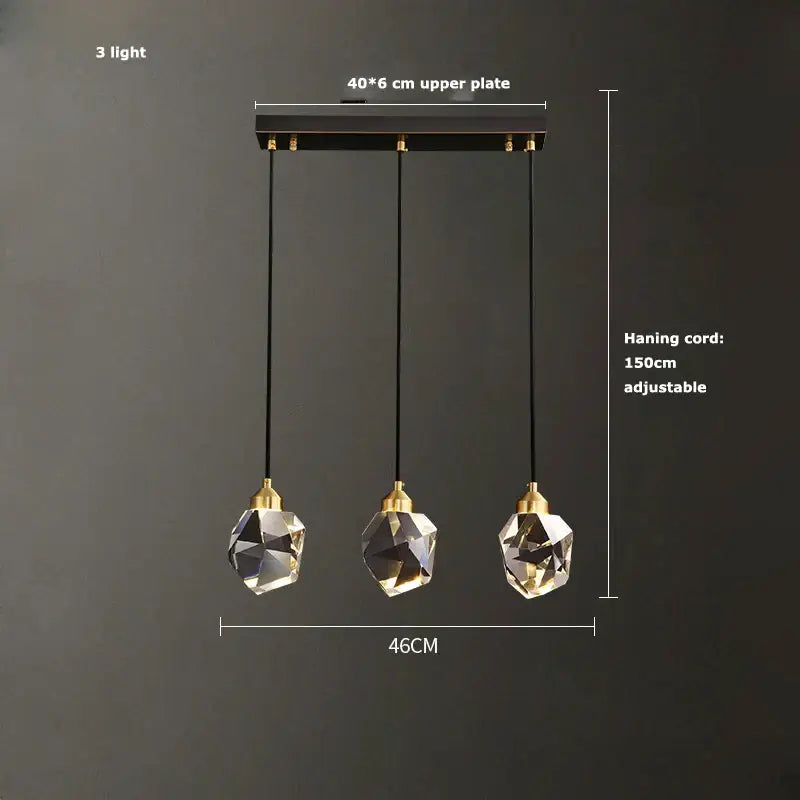 Modern black crystal copper led chandelier with three faceted crystal globes and gold fixtures for dining room decorbites black crystal