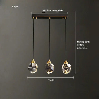Modern black crystal copper led chandelier with three faceted crystal globes and gold fixtures for dining room decorbites black crystal