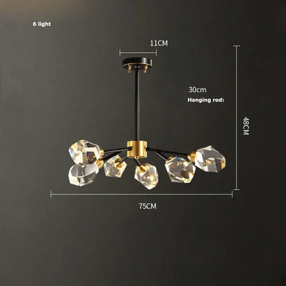Modern black crystal copper led chandelier with six crystal light fixtures and black and gold metal arms for dining room decorbites black crystal