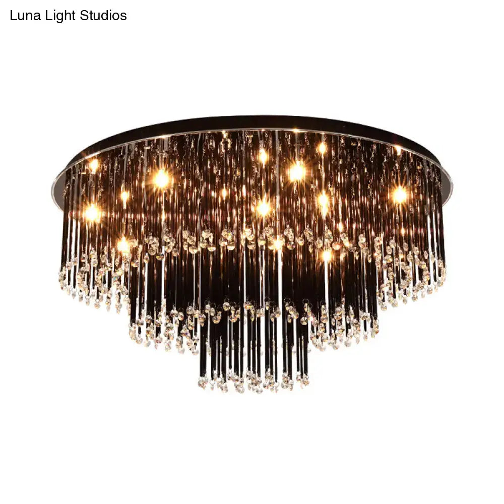 Decorbites™ modern black crystal flush mount chandelier with black metal frame and cascading crystal beads for bedroom