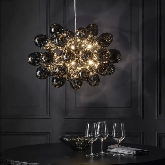 Modern black crystal grape chandelier with glass bubbles and warm lights for dining room decorbites crystal grape
