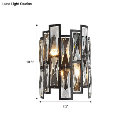 Modern black half cylinder wall lamp with crystal panels that refract light living room cylinder wall lamp