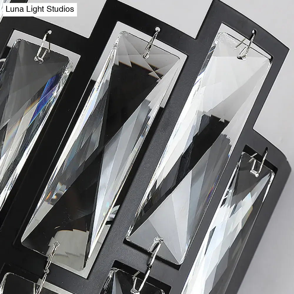 Clear faceted crystal pendants with silver hooks in a modern black half cylinder wall lamp living room sconce frame