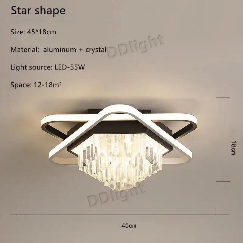 Modern black crystal industrial pendant chandelier set featuring a star-shaped aluminum frame and cascading crystals