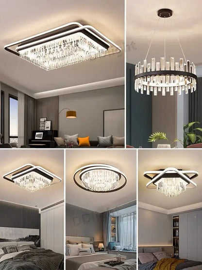 Modern black crystal industrial pendant chandelier set with sleek metal frame and illuminated led lighting for living room decorbites crystal industrial
