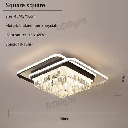 Modern black crystal industrial pendant chandelier set featuring a square aluminum frame with cascading crystal accents
