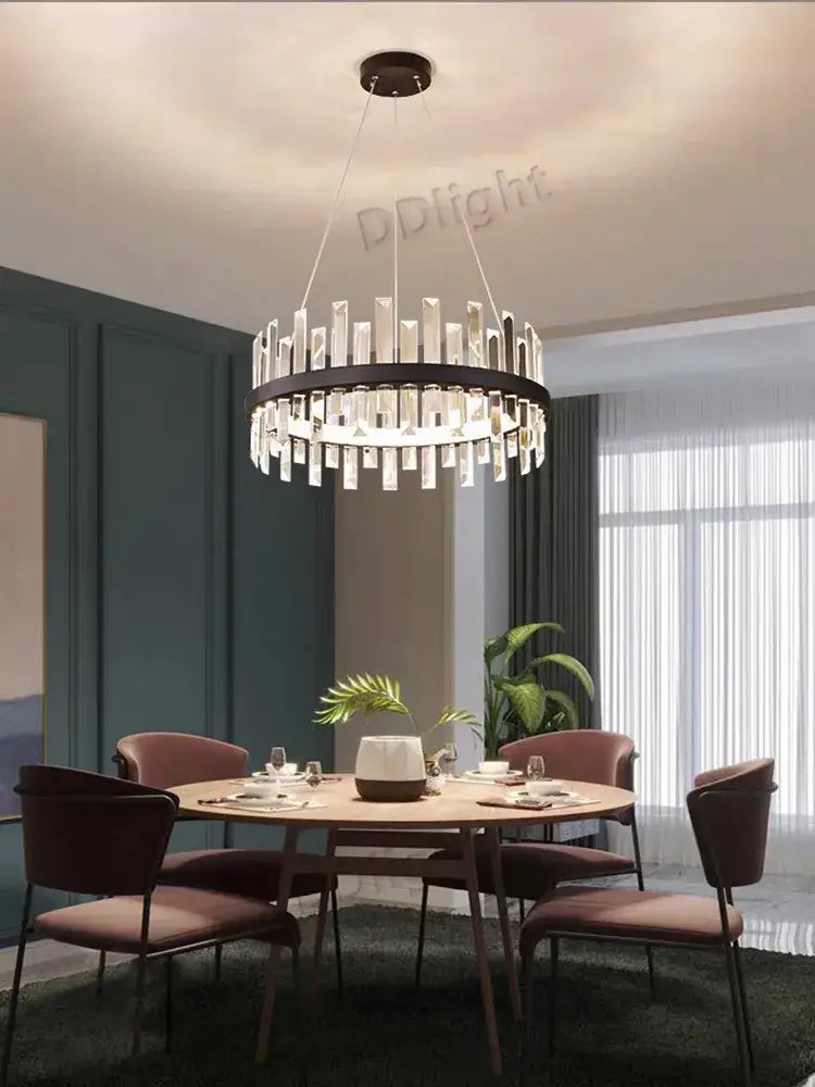 Modern black crystal industrial pendant chandelier set with clear crystal rods for living room decorbites lighting
